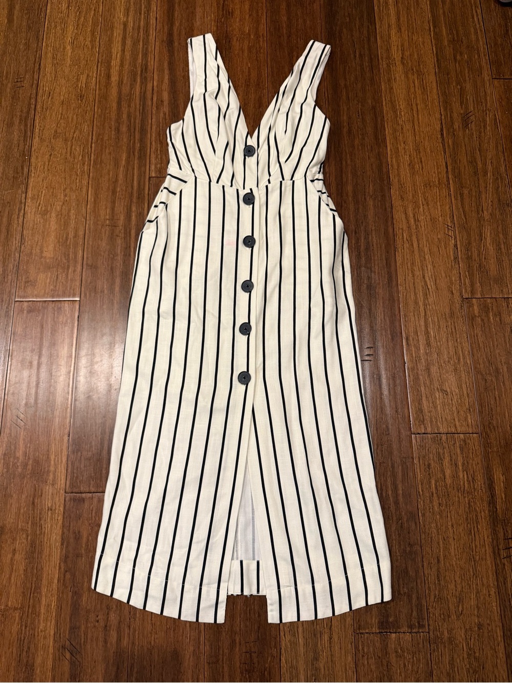 Topshop Striped Button-Front Midi Dress - White with Black Stripes